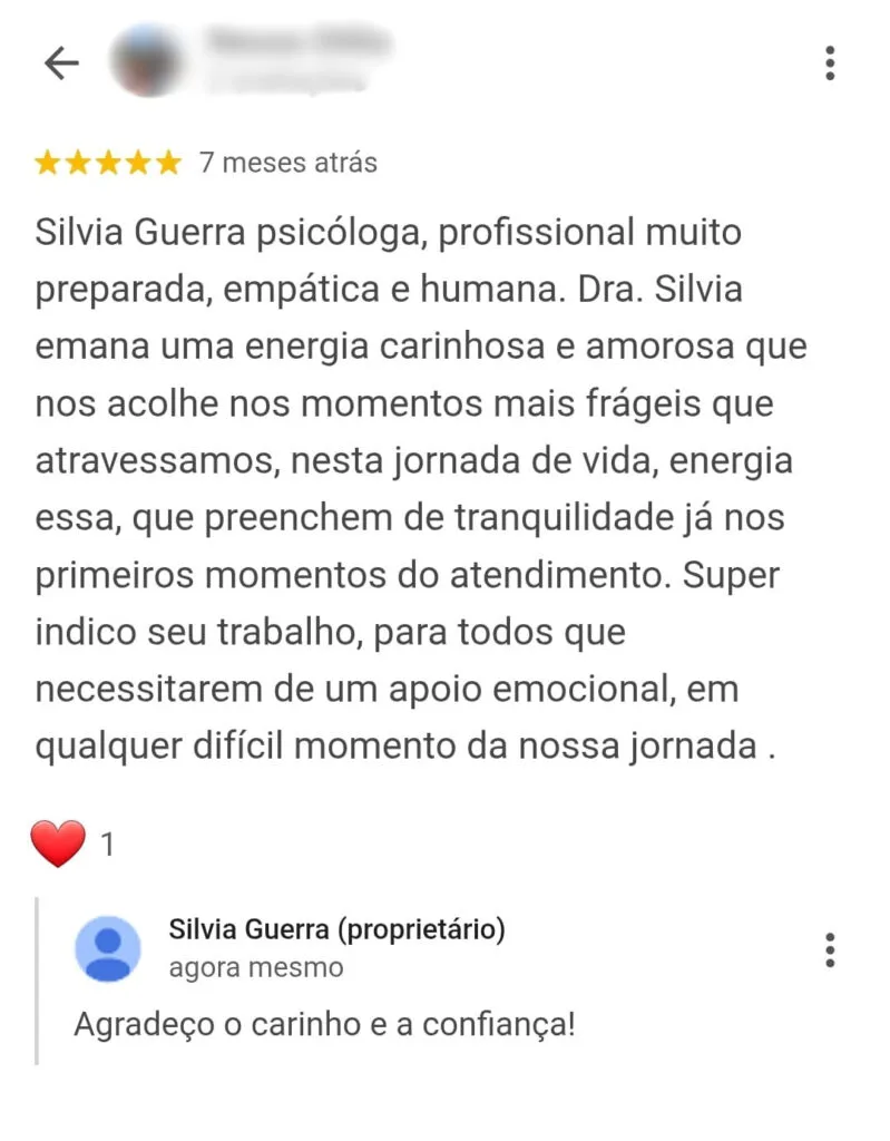 Depoimento de paciente - Google Reviews