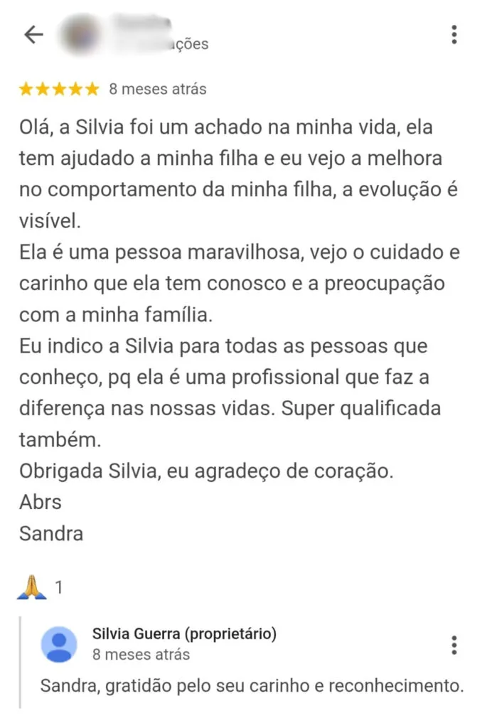 Depoimento de paciente - Google Reviews