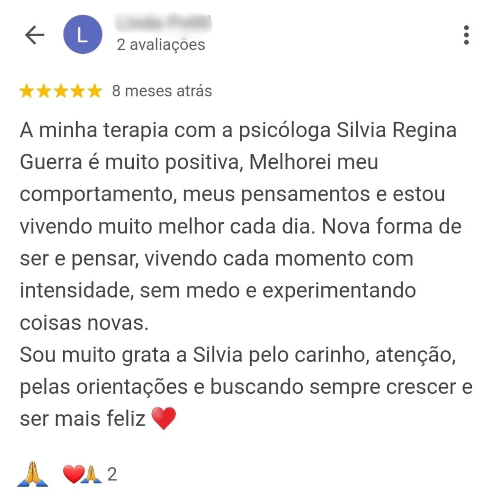 Depoimento de paciente - Google Reviews